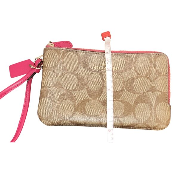 Coach Signature Double Zip Wristlet Pink Leather Trim - Picture 7 of 7